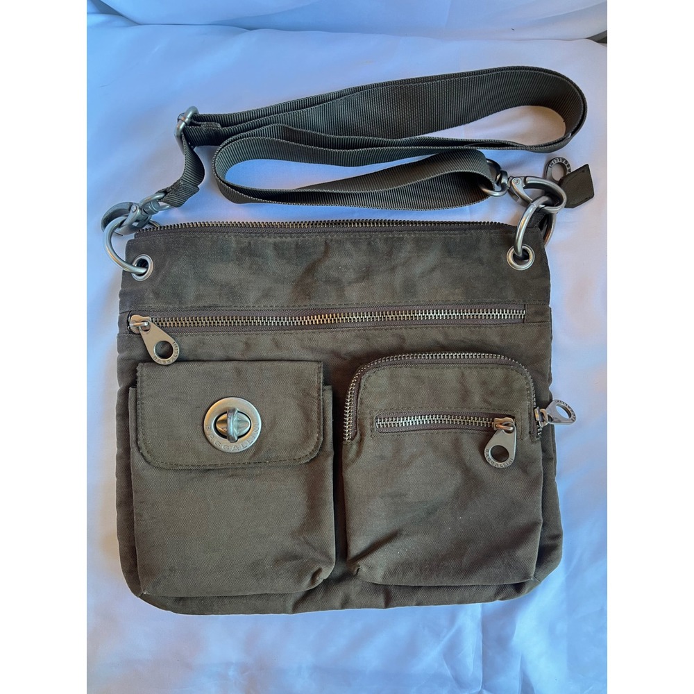 Baggallini Sydney Crossbody Travel Bag Multi Pocket Nylon Messenger Purse Khaki - Picture 1 of 8